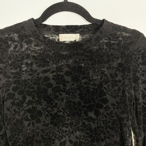 New Altar'd State Small S Black Velvet Burn Out Long Flare Sleeve Blouse Floral - Picture 3 of 10